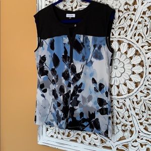Calvin Klein blouse: white/black w blue/gray